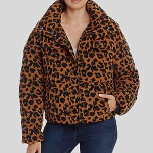 Apparis Women's Brown Paula Leopard Print Puffer Quilted Jacket Coat | size M